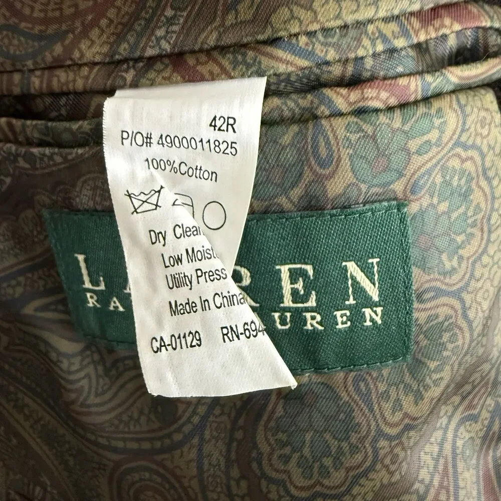 Lauren Ralph Lauren Blazer Mens Sz 42 Reg Fine Corduroy Brown With Elbow Patches
